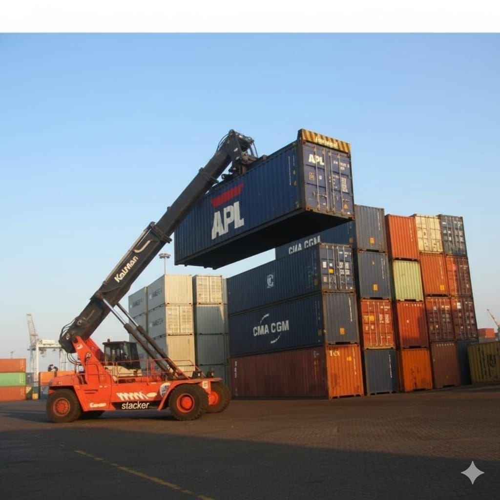 Reach stacker handling cargo at the yard