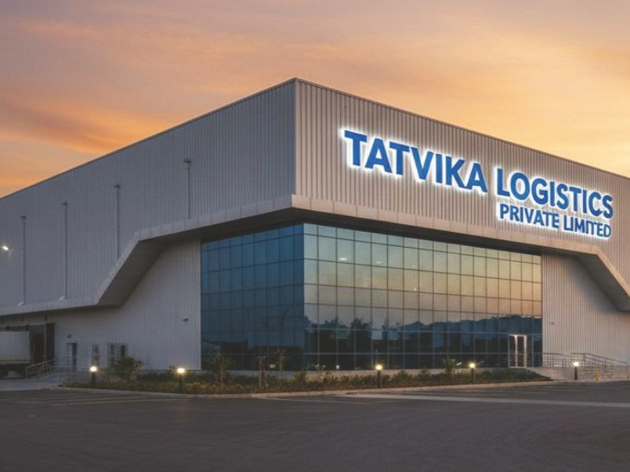 Tatvika Logistics warehouse facility at dusk in Mundra, Gujarat