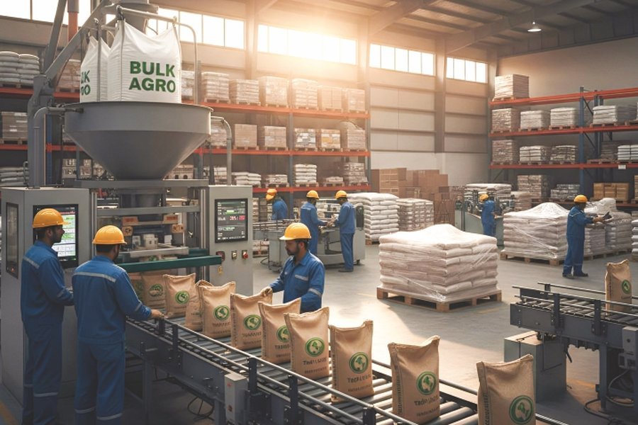 Bulk-to-small bag transfer on Tatvika's automated bagging line