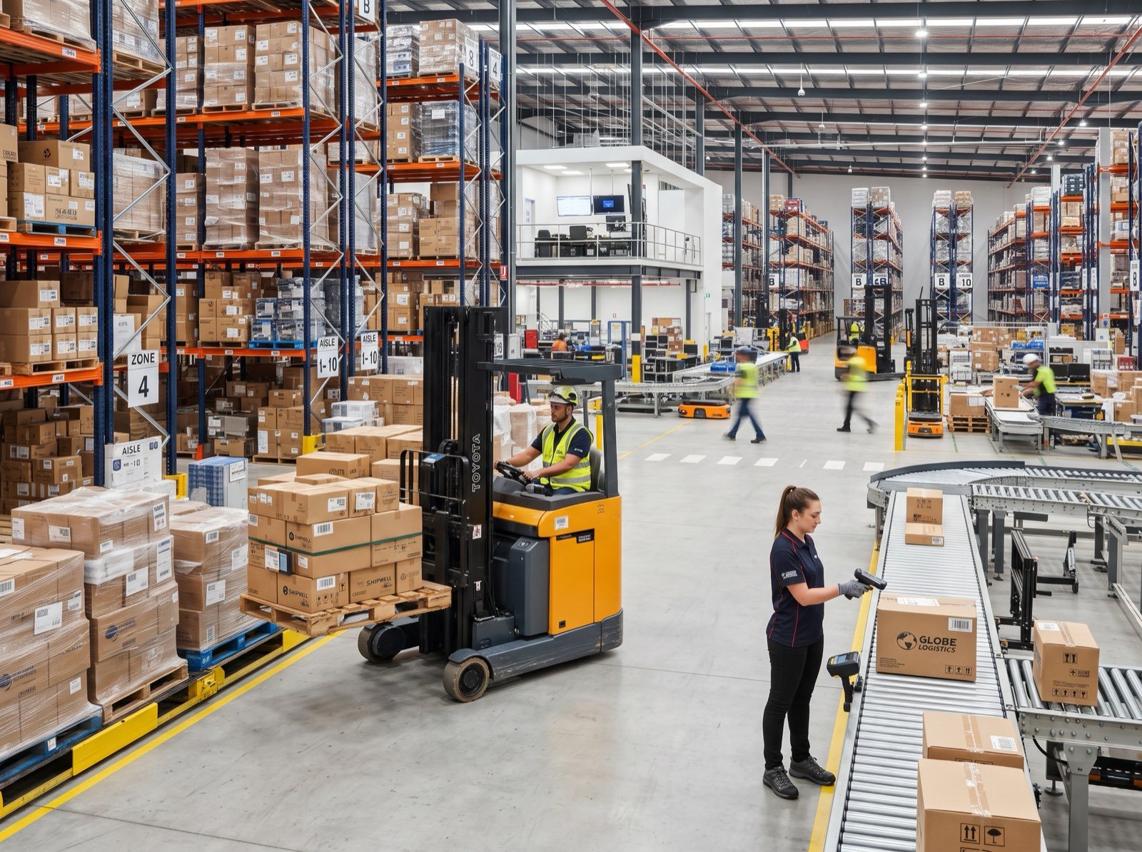 Cargo handling operations inside the logistics centre