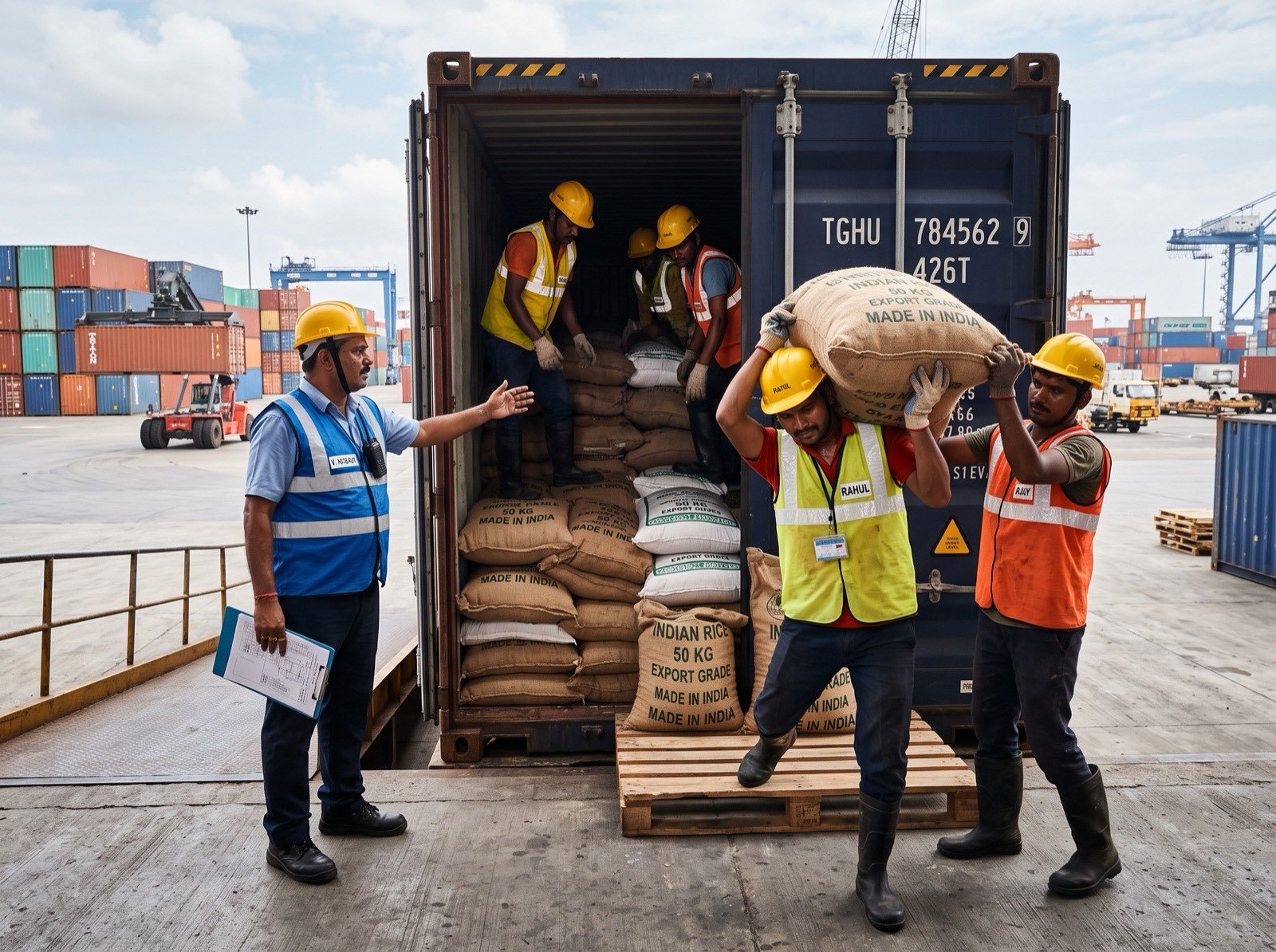 Trained crew loading cargo into a shipping container