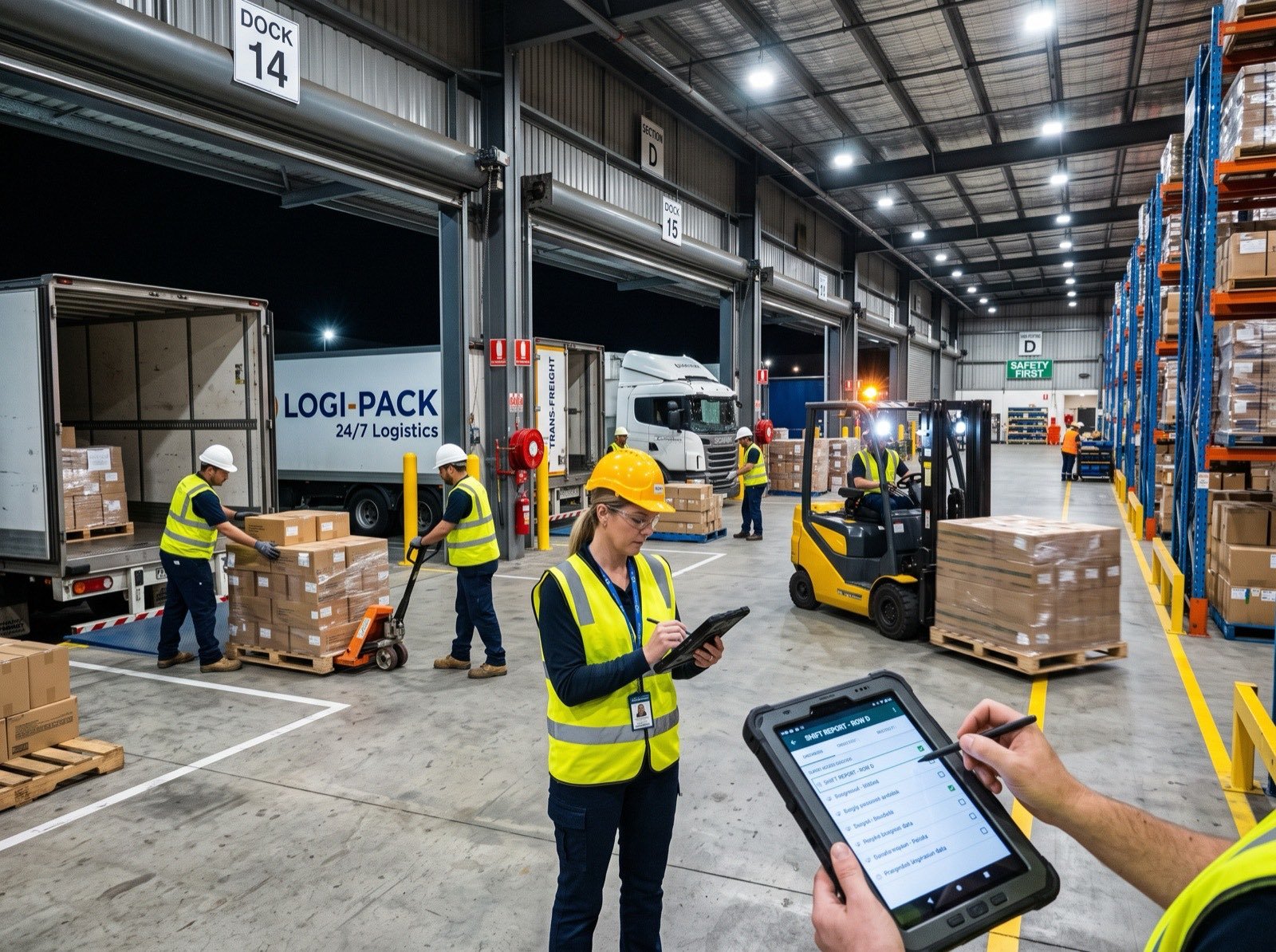 Supervised loading and unloading operations on the warehouse floor