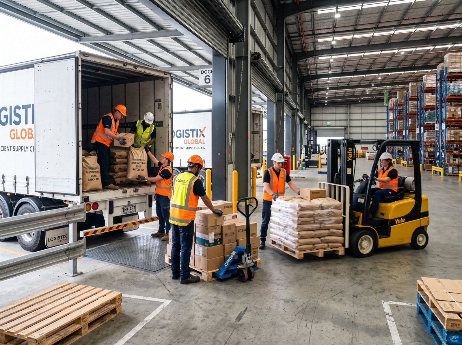 Workers unloading a truck at the warehouse dock