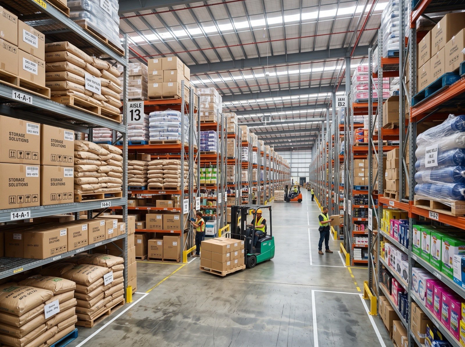 Organised palletised storage inside the general warehouse
