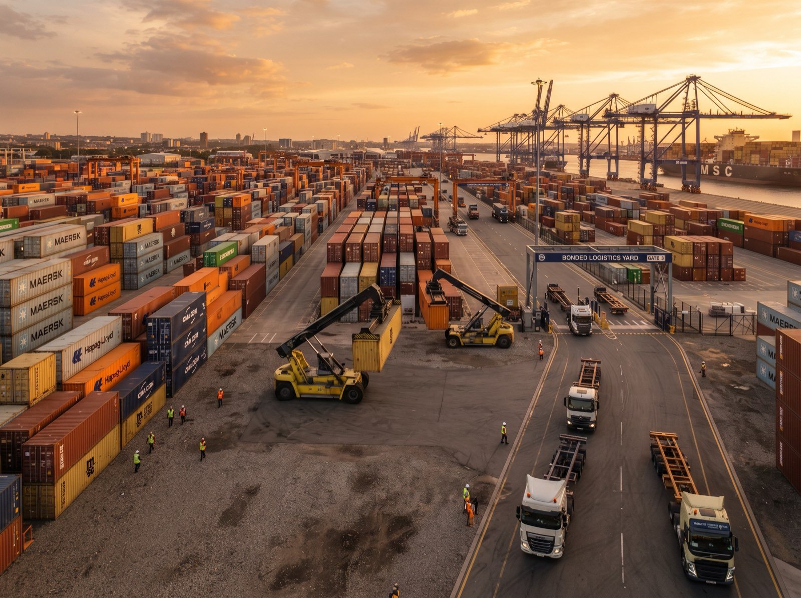 Stacked shipping containers in Tatvika's open bonded yard at Mundra