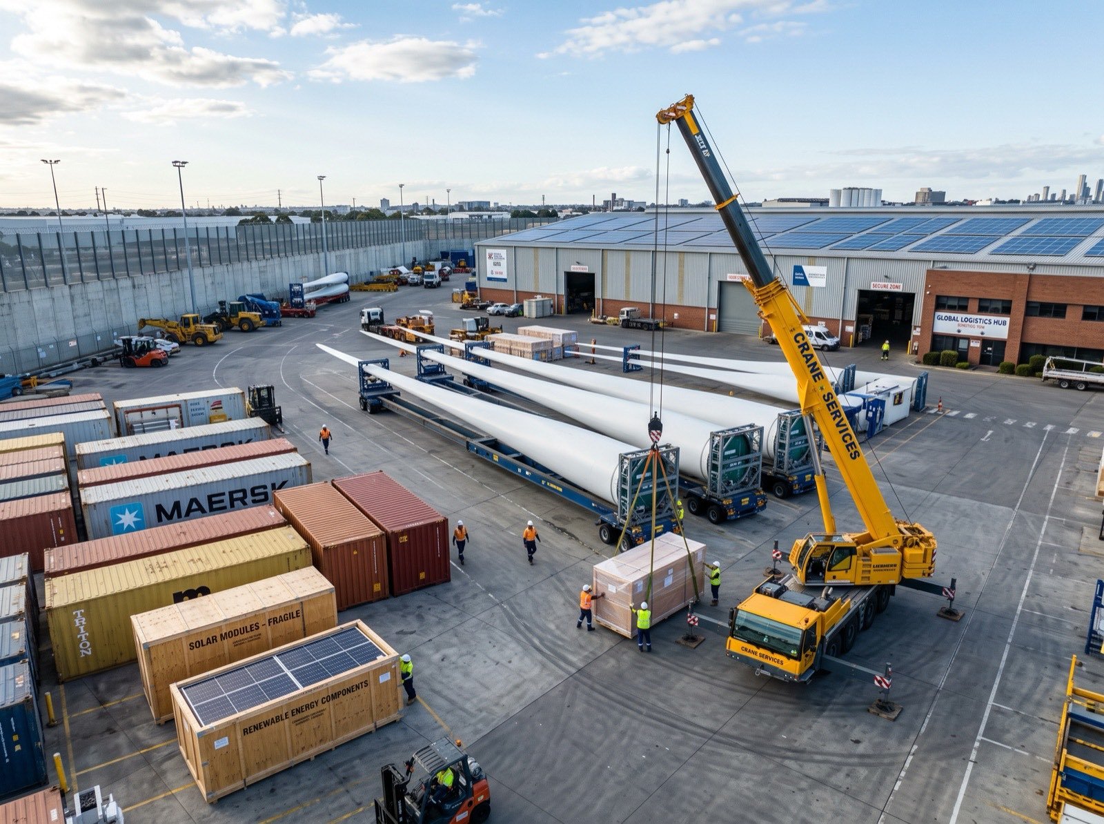 Project cargo and crates stored in the open logistics yard
