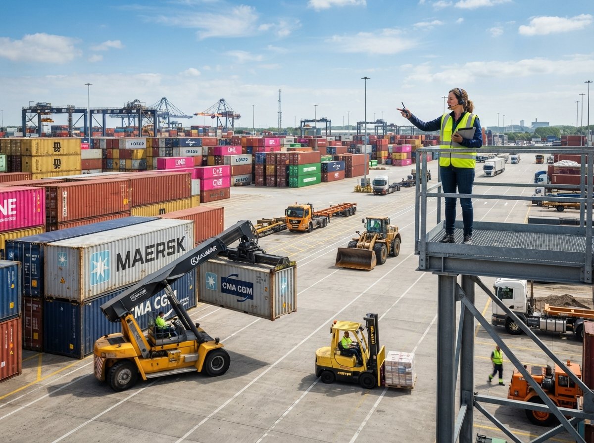 Trained operators driving forklifts and reach stackers