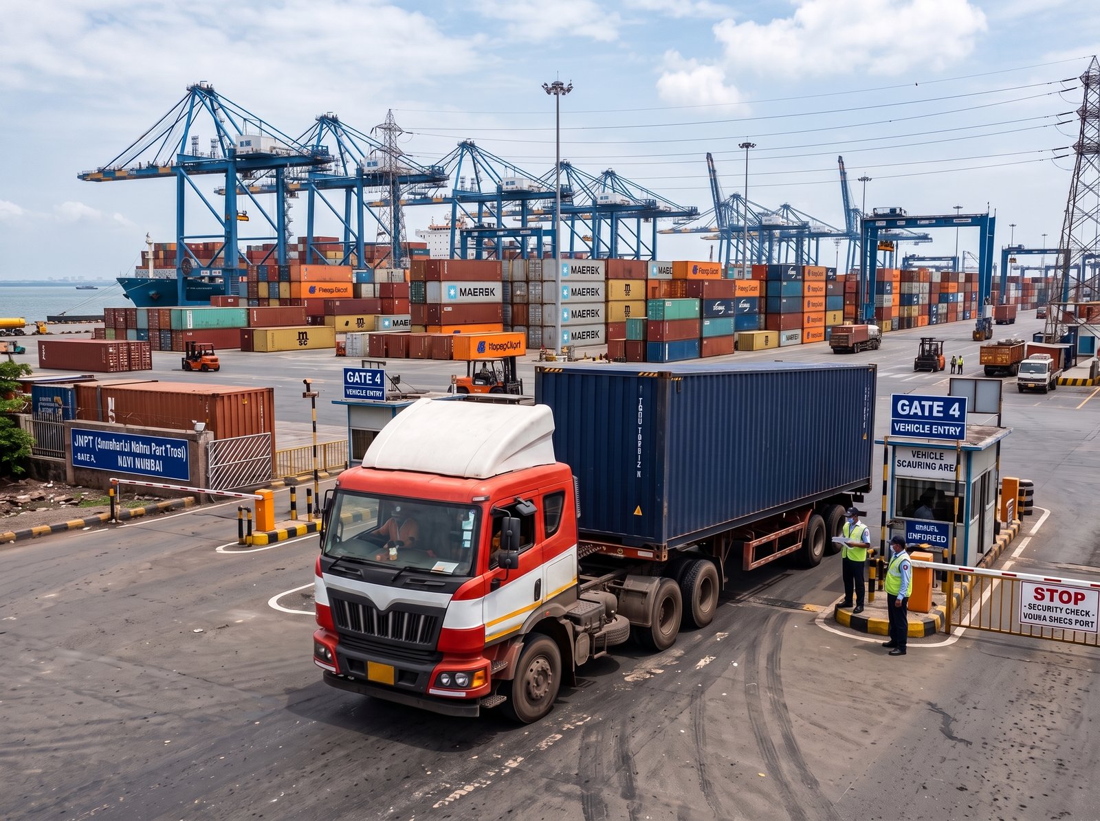Container truck entering the seaport gate at Mundra