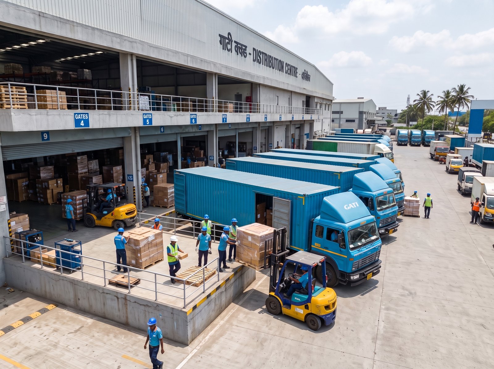 Fleet trucks loading at the warehouse dock